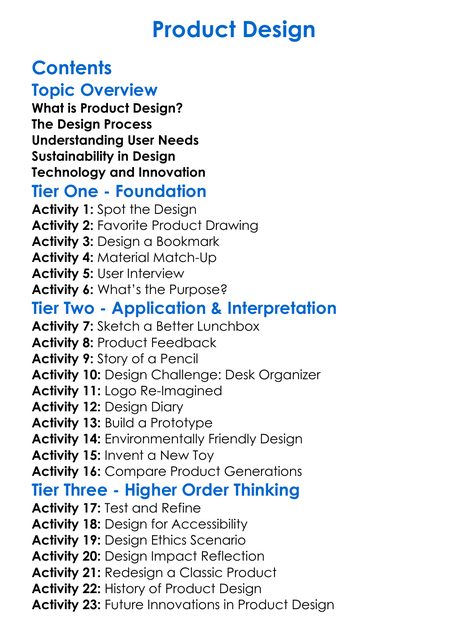 Product Design Worksheet Activity Booklet