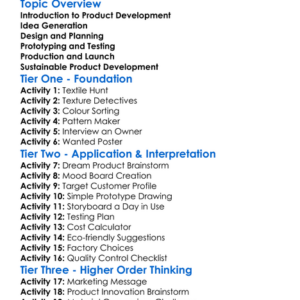 Product Development In Textiles Worksheet Activity Booklet