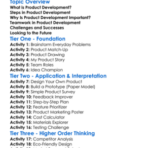 Product Development Worksheet Activity Booklet