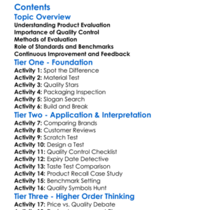 Product Evaluation And Quality Control Worksheet Activity Booklet