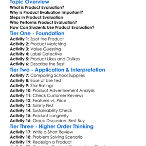 Product Evaluation Worksheet Activity Booklet