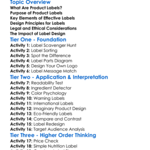 Product Label Design Worksheet Activity Booklet