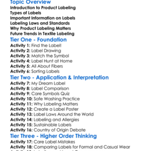 Product Labeling In Textiles Worksheet Activity Booklet