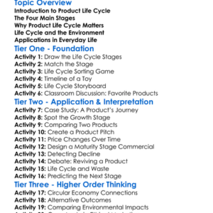 Product Life Cycle Analysis Worksheet Activity Booklet