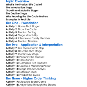 Product Life Cycle Worksheet Activity Booklet