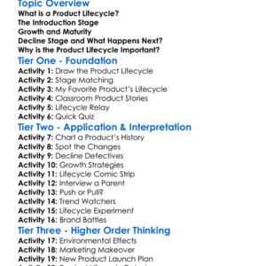 Product Lifecycle Worksheet Activity Booklet