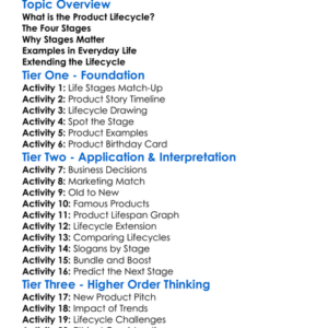 Product Lifecycle Worksheet Activity Booklet