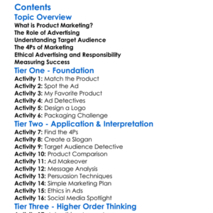Product Marketing And Advertising Principles Worksheet Activity Booklet
