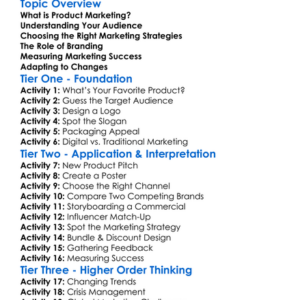 Product Marketing Strategies Worksheet Activity Booklet