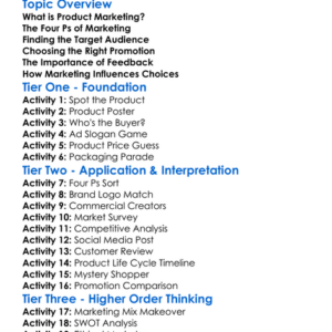 Product Marketing Worksheet Activity Booklet