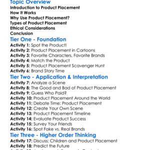 Product Placement Worksheet Activity Booklet
