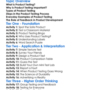 Product Testing Worksheet Activity Booklet