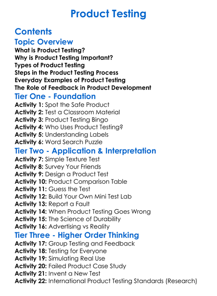 Product Testing Worksheet Activity Booklet
