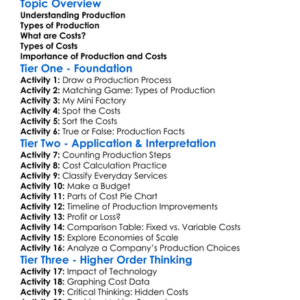 Production And Costs Worksheet Activity Booklet