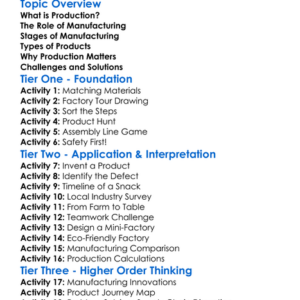 Production And Manufacturing Worksheet Activity Booklet