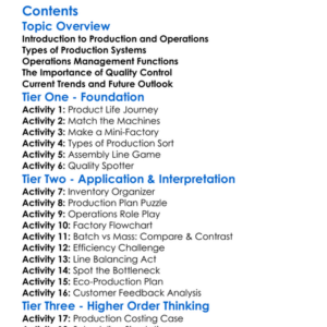 Production And Operations Management Worksheet Activity Booklet