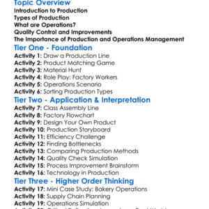 Production And Operations Worksheet Activity Booklet