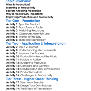 Production And Productivity Worksheet Activity Booklet