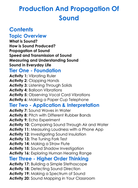 Production And Propagation Of Sound Worksheet Activity Booklet