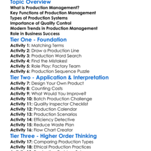 Production Management Worksheet Activity Booklet