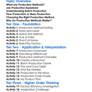 Production Methods Worksheet Activity Booklet