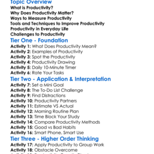 Productivity Improvement Worksheet Activity Booklet