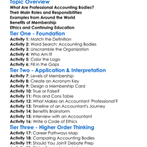 Professional Accounting Bodies Worksheet Activity Booklet