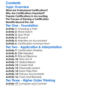 Professional Certifications In Accounting Worksheet Activity Booklet
