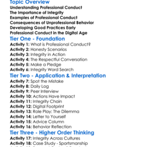 Professional Conduct And Integrity Worksheet Activity Booklet