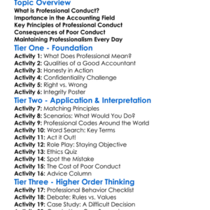 Professional Conduct In Accounting Worksheet Activity Booklet