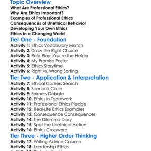 Professional Ethics Worksheet Activity Booklet