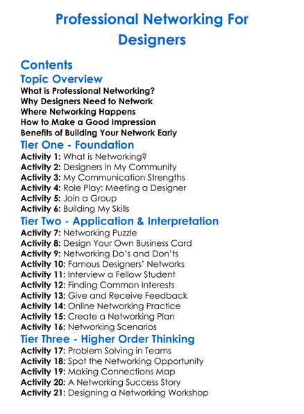 Professional Networking For Designers Worksheet Activity Booklet
