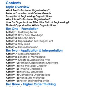 Professional Organizations In Engineering Worksheet Activity Booklet