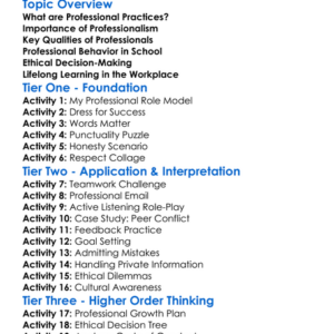 Professional Practices Worksheet Activity Booklet