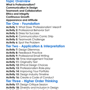 Professionalism In Design Industry Worksheet Activity Booklet