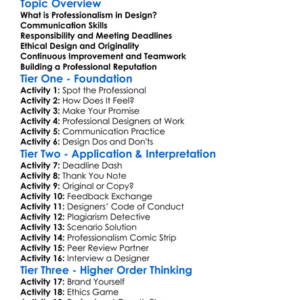 Professionalism In Design Worksheet Activity Booklet