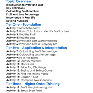 Profit And Loss Analysis Worksheet Activity Booklet