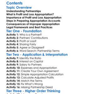 Profit And Loss Appropriation In Partnerships Worksheet Activity Booklet