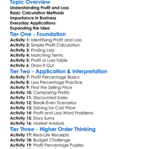 Profit And Loss Worksheet Activity Booklet