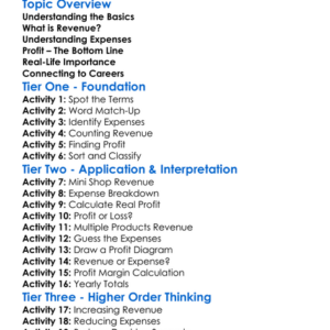 Profit Revenue And Expenses Worksheet Activity Booklet