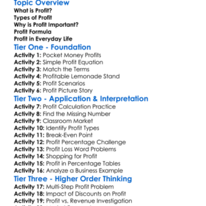 Profit Worksheet Activity Booklet
