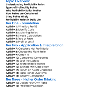 Profitability Ratios Worksheet Activity Booklet