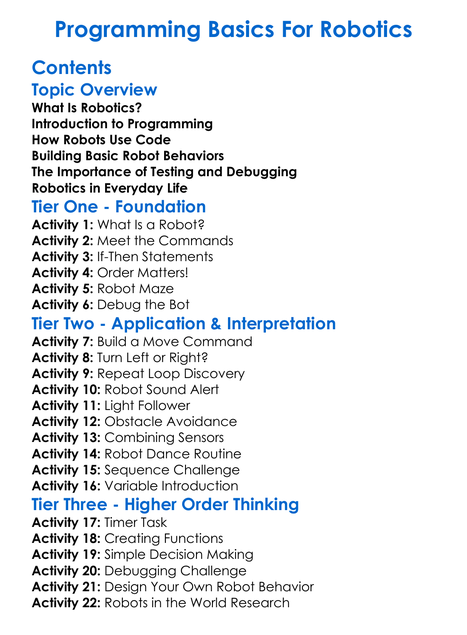 Programming Basics For Robotics Worksheet Activity Booklet