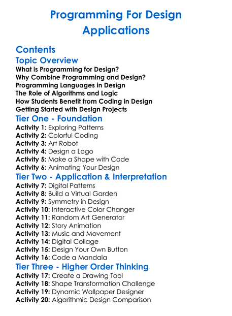 Programming For Design Applications Worksheet Activity Booklet