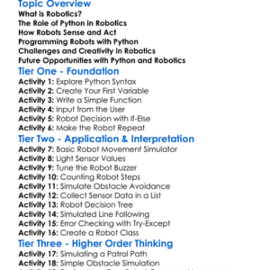 Programming In Python For Robotics Worksheet Activity Booklet