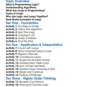 Programming Logic And Loops Worksheet Activity Booklet