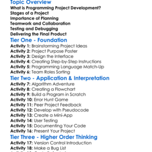 Programming Project Development Worksheet Activity Booklet
