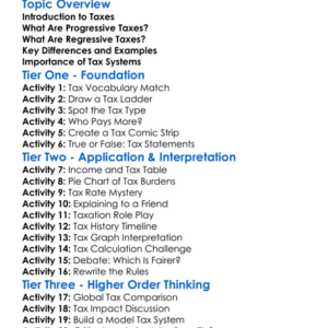 Progressive And Regressive Taxes Worksheet Activity Booklet