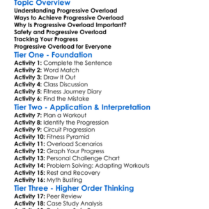 Progressive Overload In Training Worksheet Activity Booklet