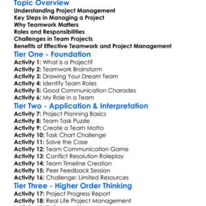 Project Management And Teamwork Worksheet Activity Booklet